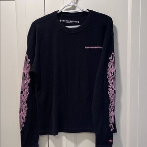 Chrome Hearts Long Sleeve Waffle Shirt with Pink Graphics.
